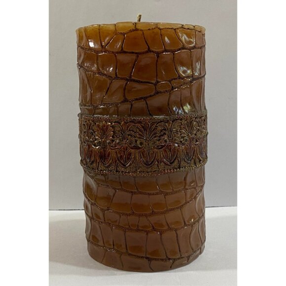 Crocodile Skin Design Unscented Wax Pillar Candle 7" Tall x 4" Diameter - Picture 1 of 6